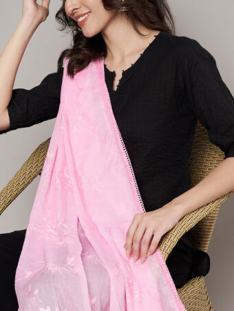 MUFFLY Women Pink Cotton Floral Dupatta - Image 5