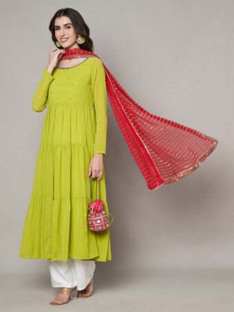 MUFFLY Women Red Silk Embellished Dupatta - Image 5