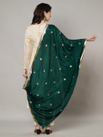 MUFFLY Women Green Chiffon Embellished Dupatta - Image 5