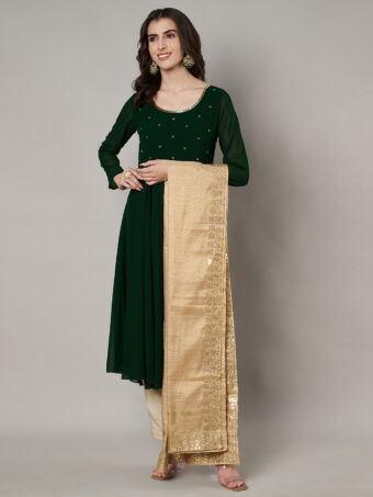 MUFFLY Women Gold Silk Embroidered Dupatta - Image 5