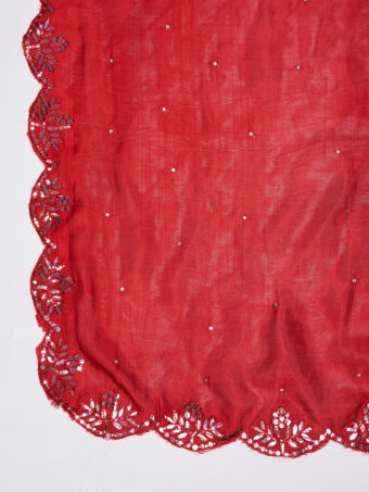 MUFFLY Women Red Silk Embroidered Dupatta - Image 2