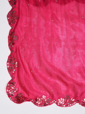 MUFFLY Women Pink Silk Embroidered Dupatta - Image 6