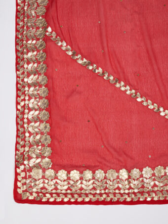 MUFFLY Women Red Silk Embellished Dupatta - Image 6