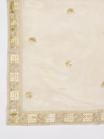 MUFFLY Women Off White Silk Embroidered Dupatta - Image 6