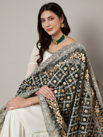 MUFFLY Black Georgette Lucknowi Dupatta with Gotta Patti Work - Image 6