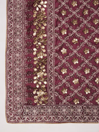 MUFFLY Maroon Georgette Lucknowi Dupatta with Gotta Patti Work - Image 6