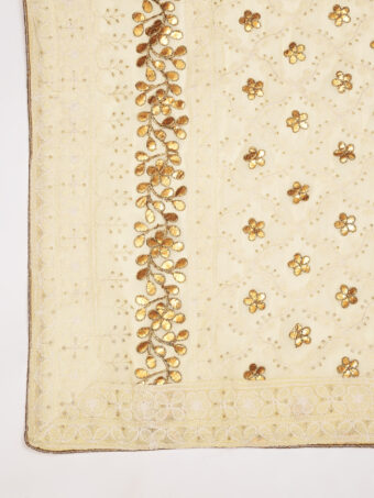 MUFFLY Beige Georgette Lucknowi Dupatta with Gotta Patti Work - Image 6