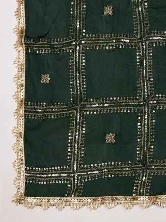 MUFFLY Green Chinnon Dupatta with Sequence Embroidery Work - Image 5