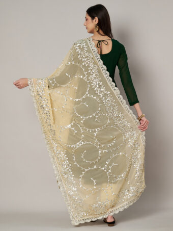 MUFFLY Beige Georgette Handcrafted Dupatta with Gotta Patti Work - Image 6