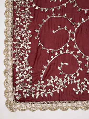 MUFFLY Maroon Georgette Handcrafted Dupatta with Gotta Patti Work - Image 3