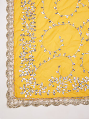 MUFFLY Yellow Georgette Handcrafted Dupatta with Gotta Patti Work - Image 3