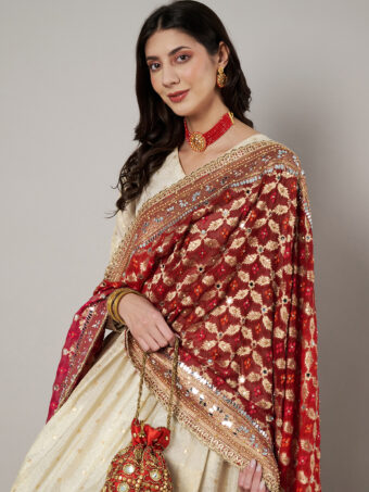MUFFLY Georgette Tie Dye Bandhani Multi Color Dupatta with Heavy Embroidery Cut Stone Work - Image 6