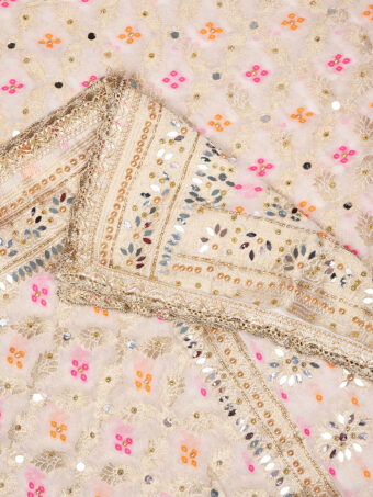 MUFFLY Georgette Bandhani Off White Dupatta with Heavy Traditional Embroidery Cut Stone Work - Image 6