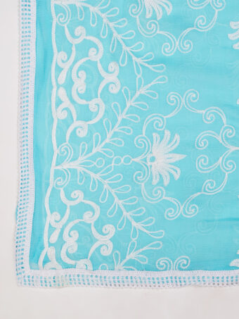 MUFFLY Women Embroidered Chiffon Sky Blue Dupatta - Image 7