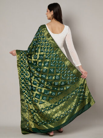 MUFFLY Women Banarasi Designer Bandhej Gharchola Silk Green Dupatta with Gota Lace - Image 6
