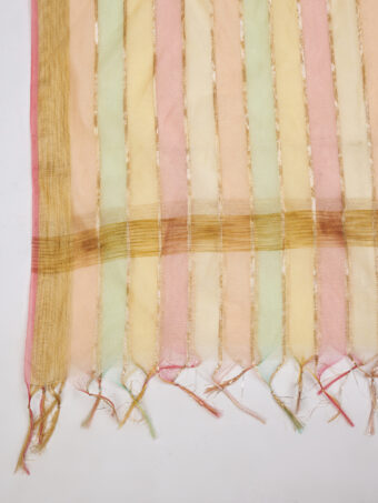 MUFFLY Women Multicolour Striped Poly Chanderi Cotton Dupatta - Image 6