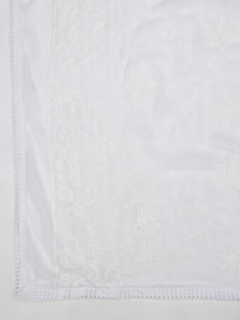 MUFFLY Women Embroidered Chiffon White Dupatta - Image 6