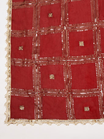 MUFFLY Red Chinnon Dupatta with Sequence Embroidery Work - Image 2