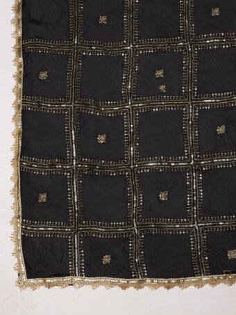 MUFFLY Black Chinnon Dupatta with Sequence Embroidery Work - Image 6