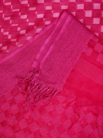 MUFFLY Women Pink Cotton Checks Dupatta - Image 6