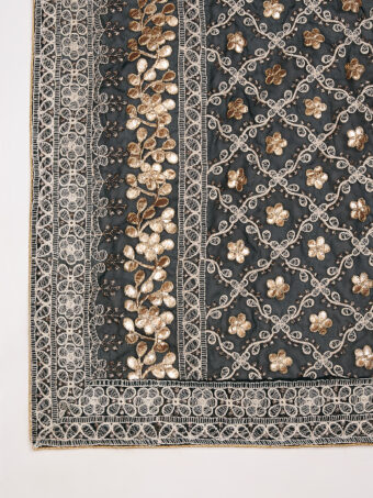 MUFFLY Black Georgette Lucknowi Dupatta with Gotta Patti Work - Image 7