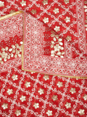 MUFFLY Red Georgette Lucknowi Dupatta with Gotta Patti Work - Image 7