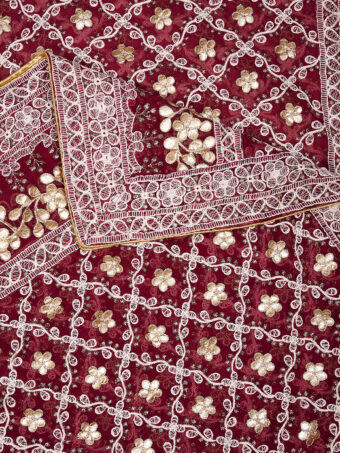 MUFFLY Maroon Georgette Lucknowi Dupatta with Gotta Patti Work - Image 7