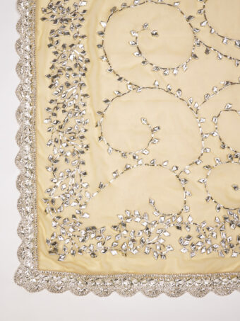 MUFFLY Beige Georgette Handcrafted Dupatta with Gotta Patti Work - Image 4