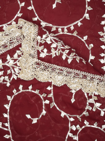 MUFFLY Maroon Georgette Handcrafted Dupatta with Gotta Patti Work - Image 2