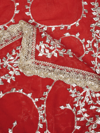 MUFFLY Red Georgette Handcrafted Dupatta with Gotta Patti Work - Image 2