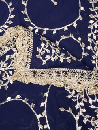 MUFFLY Blue Georgette Handcrafted Dupatta with Gotta Patti Work - Image 2