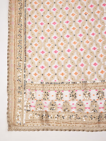 MUFFLY Georgette Bandhani Off White Dupatta with Heavy Traditional Embroidery Cut Stone Work - Image 7