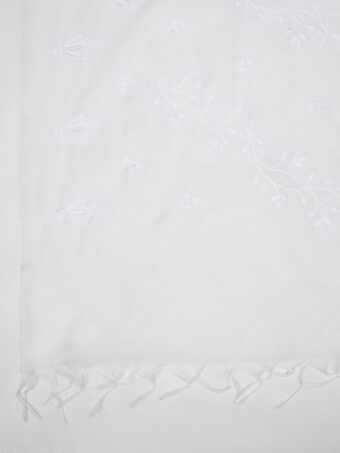 MUFFLY Women Embroidered Chanderi Cotton White Dupatta - Image 7