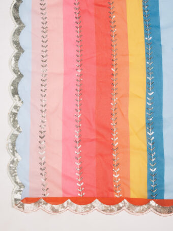 MUFFLY Women Embroidered Sequence Multi Colour Designer Georgette Dupatta - Image 7