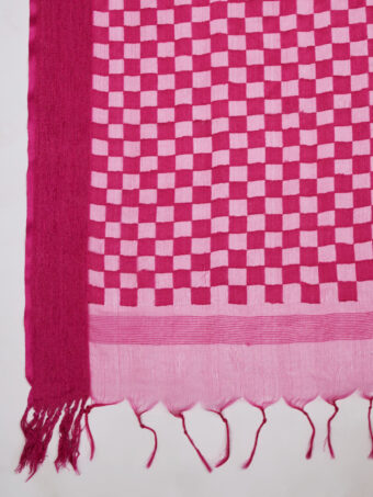 MUFFLY Women Pink Cotton Checks Dupatta - Image 7