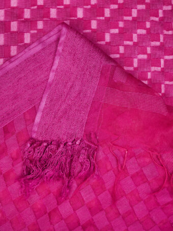 MUFFLY Women Pink Cotton Checks Dupatta - Image 7