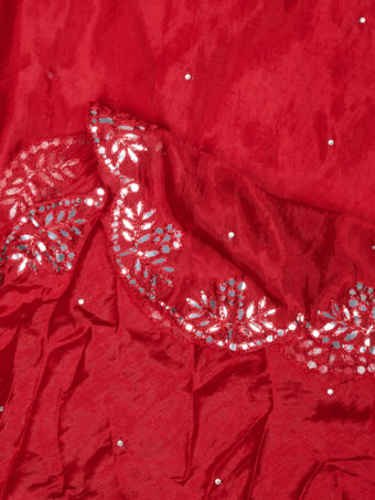 MUFFLY Women Red Silk Embroidered Dupatta - Image 3