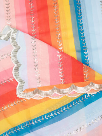 MUFFLY Women Embroidered Sequence Multi Colour Designer Georgette Dupatta - Image 8