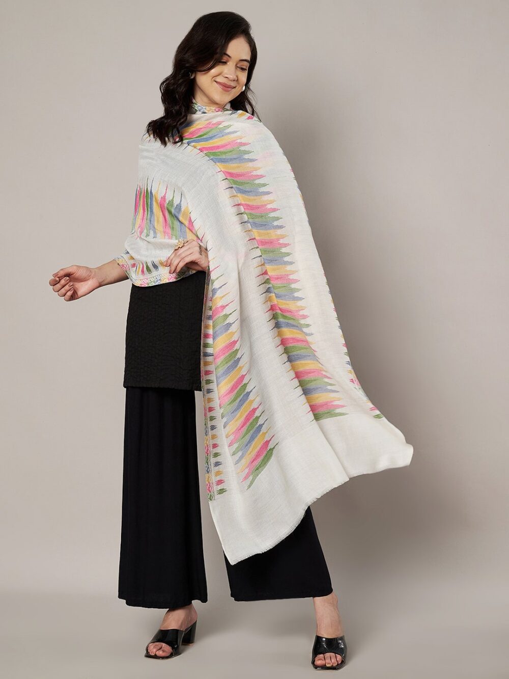 Muffly Ikat Inspired Pastel Stole in Fine Wool
