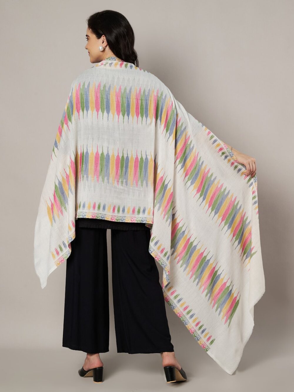 Muffly Ikat Inspired Pastel Stole in Fine Wool - Image 3
