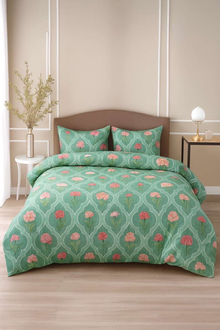 INDHOME LIFE Green Floral Bedsheet Set with 2 Pillow Covers - Soft & Elegant