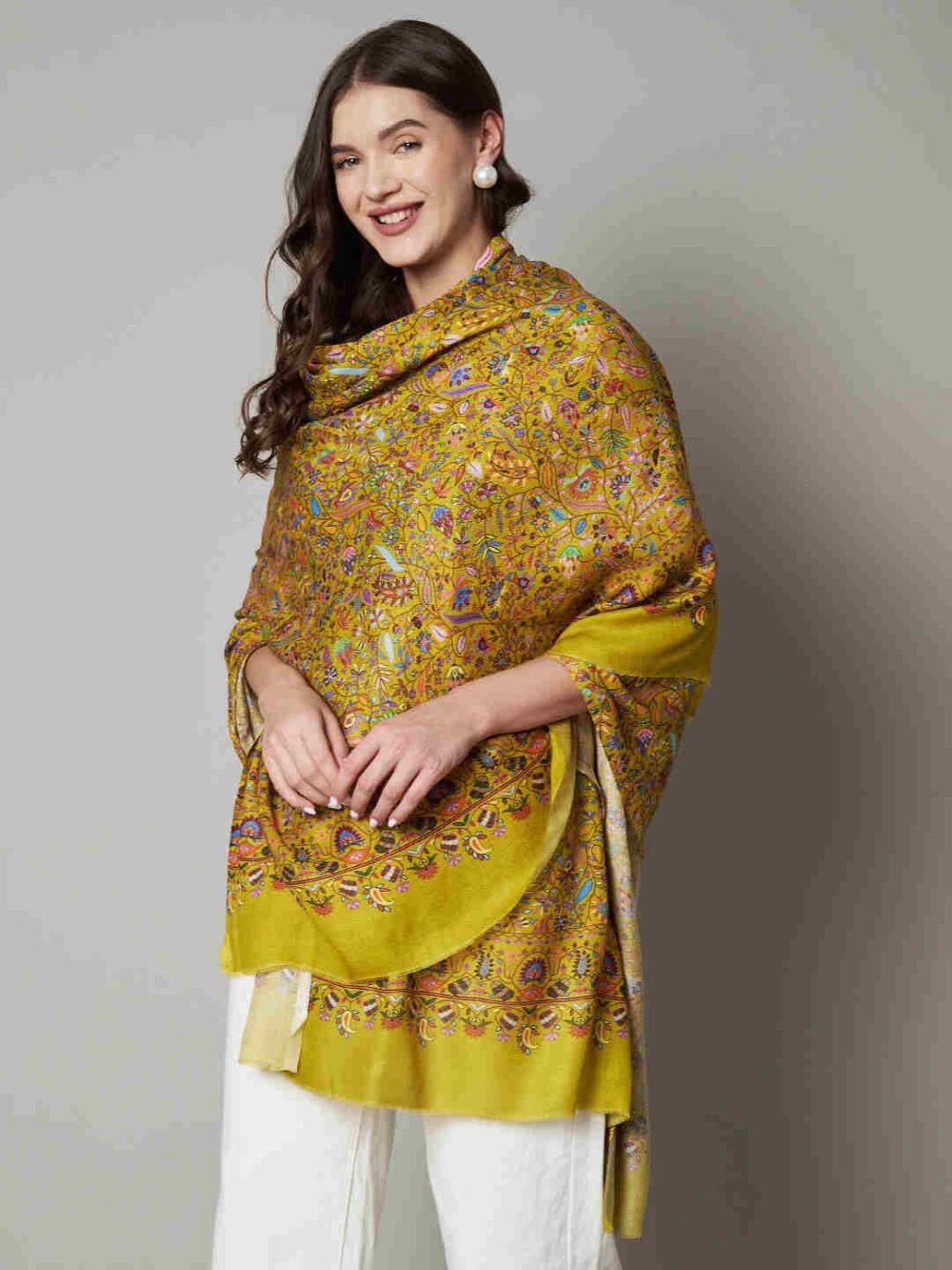 Muffly Women Wool Blend Kashmiri Shawl with Intricate Embroidery – Traditional Ethnic Shawl for Women – Size (40 inch x 80 inch) - Image 2