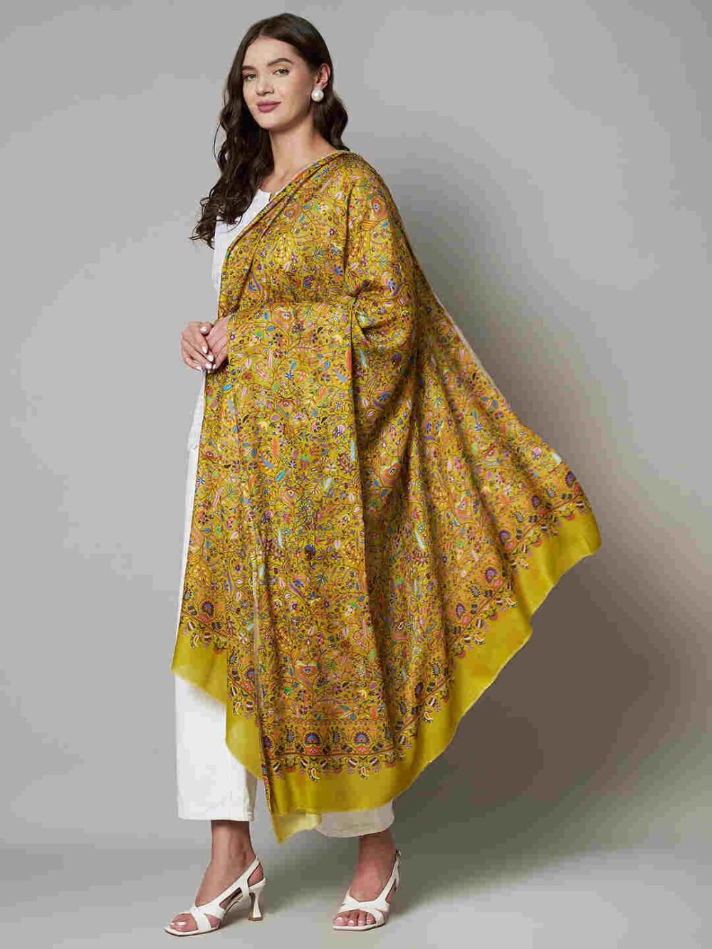 Muffly Women Wool Blend Kashmiri Shawl with Intricate Embroidery – Traditional Ethnic Shawl for Women – Size (40 inch x 80 inch) - Image 5