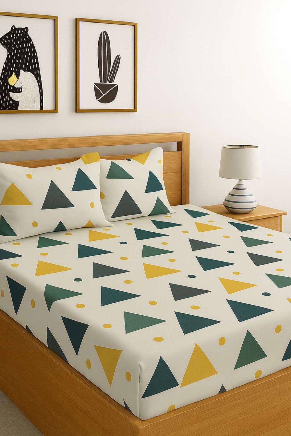 INDHOME LIFE Geometric Triangle Print Flat Bedsheet Set - Modern & Colorful - Image 2