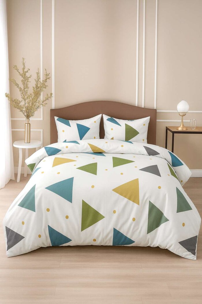 INDHOME LIFE Geometric Triangle Print Flat Bedsheet Set - Modern & Colorful