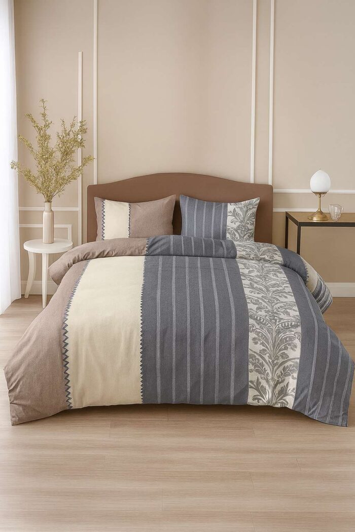 INDHOME LIFE Modern Patchwork Bedsheet Set - Striped & Floral Bedding with 2 Pillow Covers