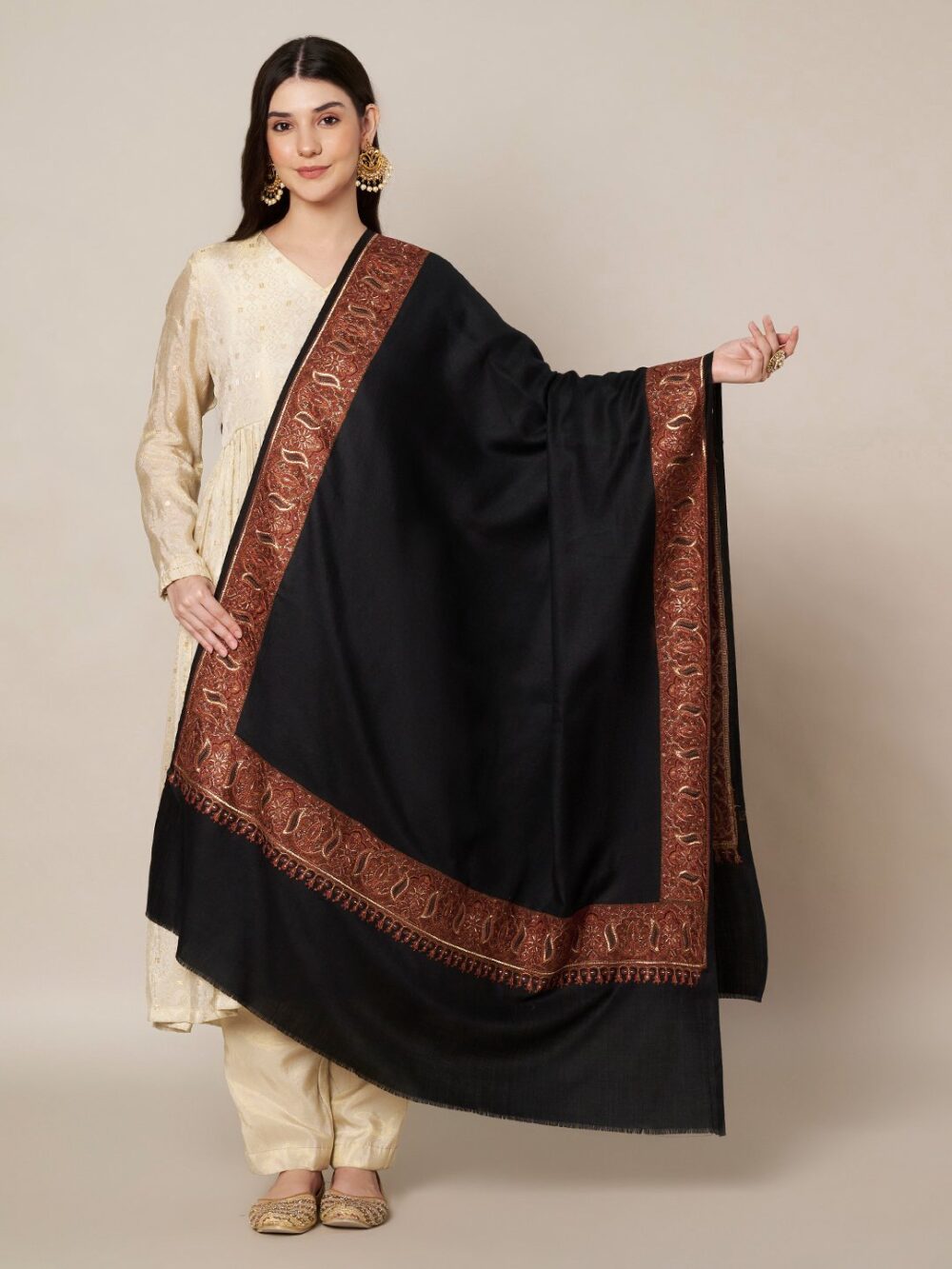 MUFFLY Woolen Embroidered Border Shawl for Women – 40x80 Elegant Wrap - Image 3