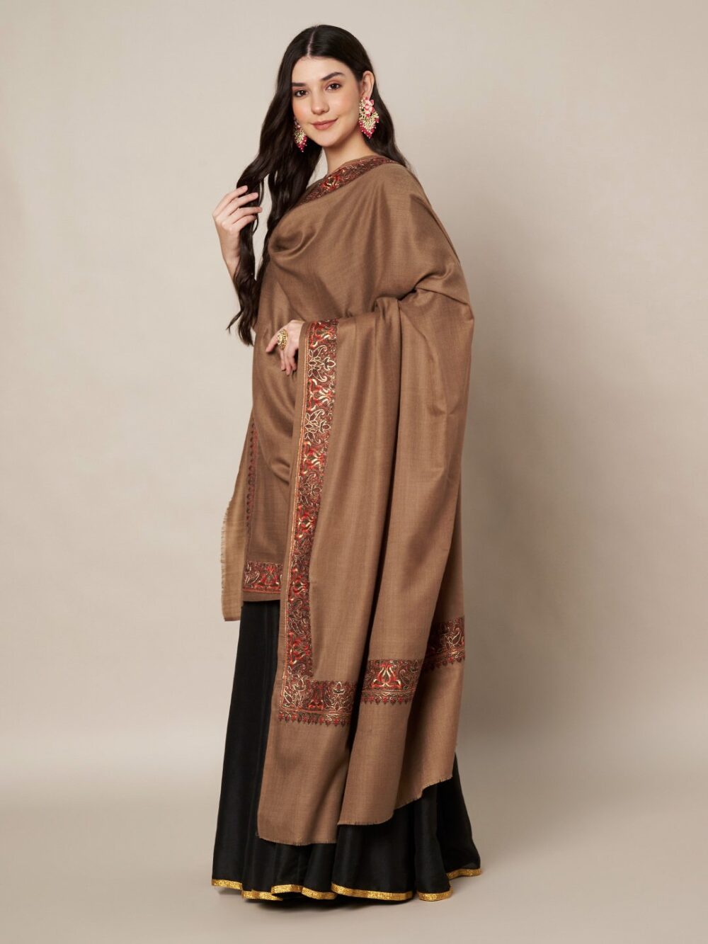 MUFFLY Woolen Embroidered Shawl for Women with Ornate Border – 40x80 Wrap - Image 5