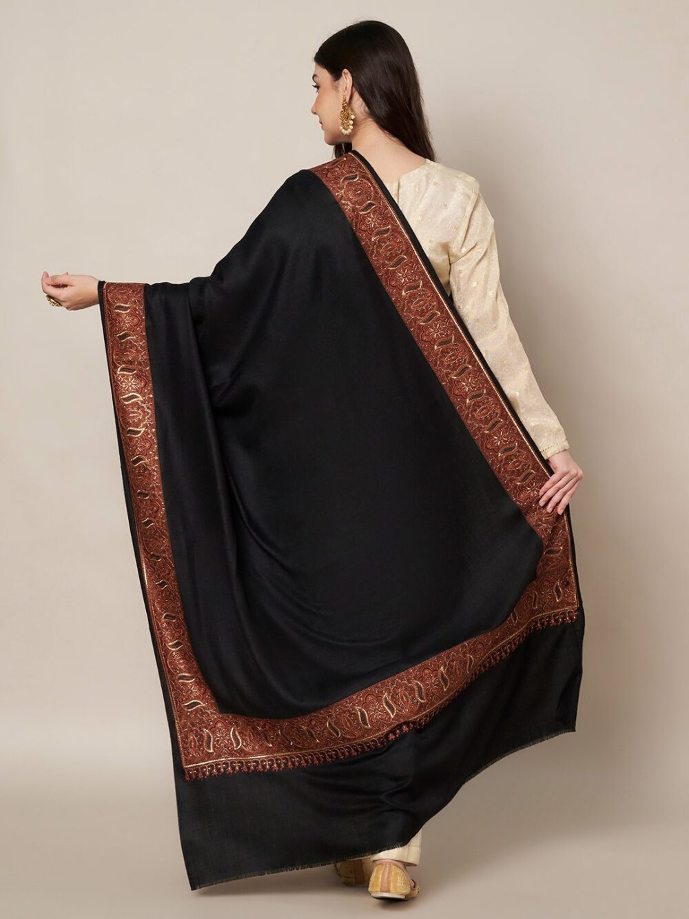 MUFFLY Woolen Embroidered Border Shawl for Women – 40x80 Elegant Wrap - Image 2