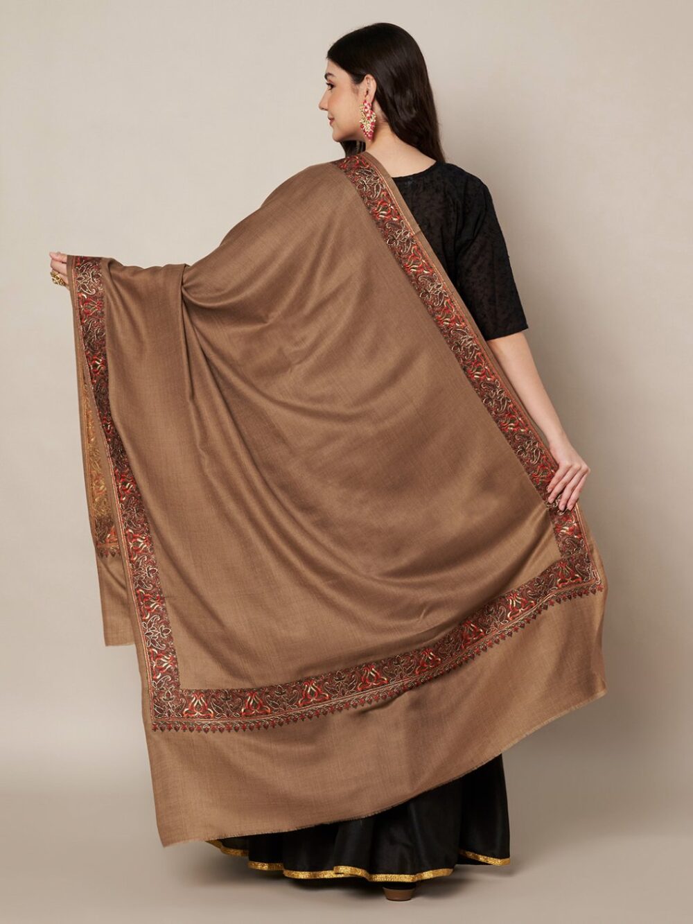 MUFFLY Woolen Embroidered Shawl for Women with Ornate Border – 40x80 Wrap - Image 4